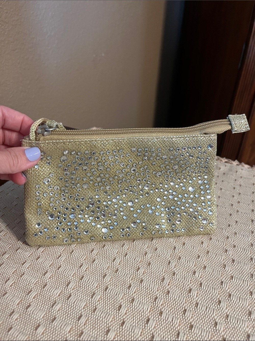 Claire's Gold Wristlet Clutch with Silver Rhinestones